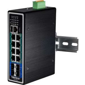 TRENDnet TI-PG1284i 12-Port Gigabit Ethernet Switch, 8 Gigabit PoE+, 4 SFP slot, 24 Gbps switching capacity, DIN-rail mount